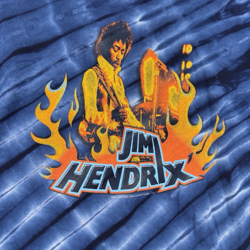 Jimi Hendrix Fruit of the Loom Blue Tie Dye Graphic T-Shirt Mens Large 2004 Rock